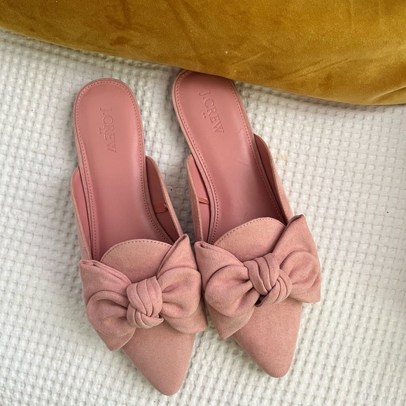 J. Crew Suede Bow Slide-On Mule Shoes, Pointed Toe, Blush, Sz. 9 - Picture 2 of 4